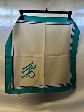 VINTAGE.  Roger L. Paris Silk Scarf - Teal and Cream